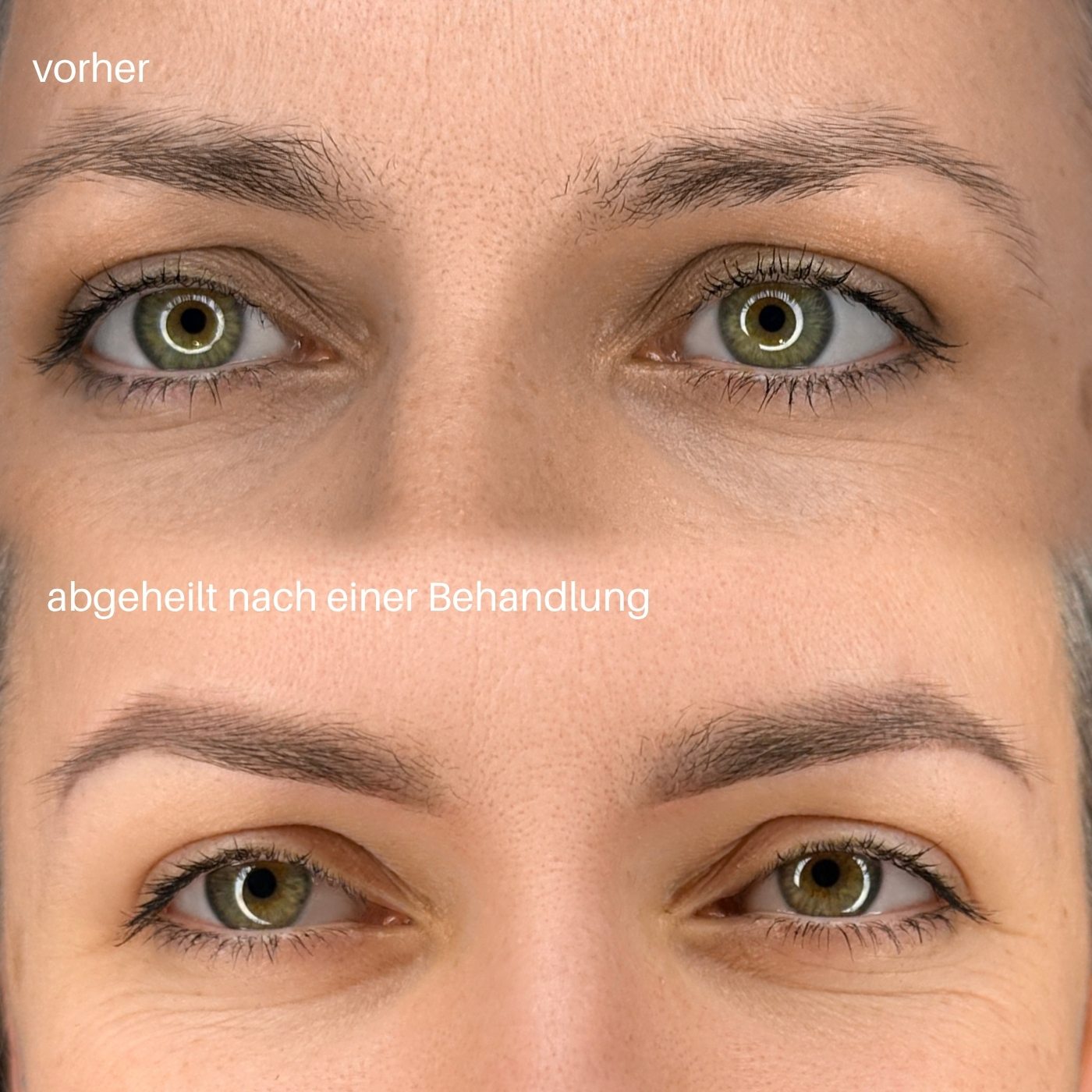 Soft Ombre Powder Brows, vorher und abgeheilt nach einer Behandlung